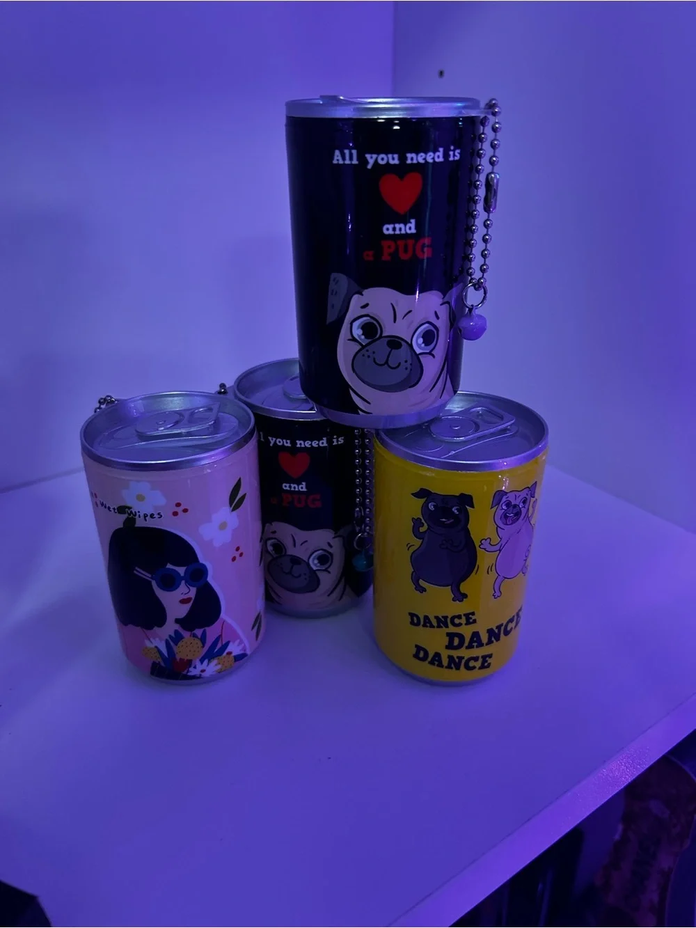 Novelty Pug Can Face wipes - Black set of 4